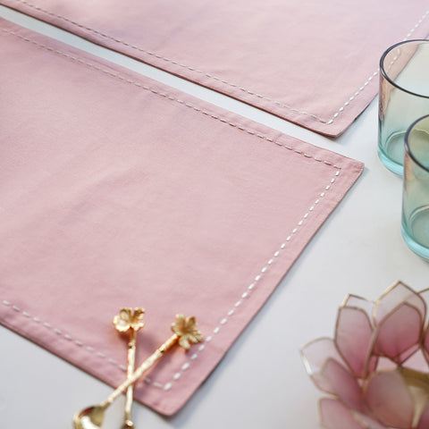 Set Of 2 Pink Cotton Placemats