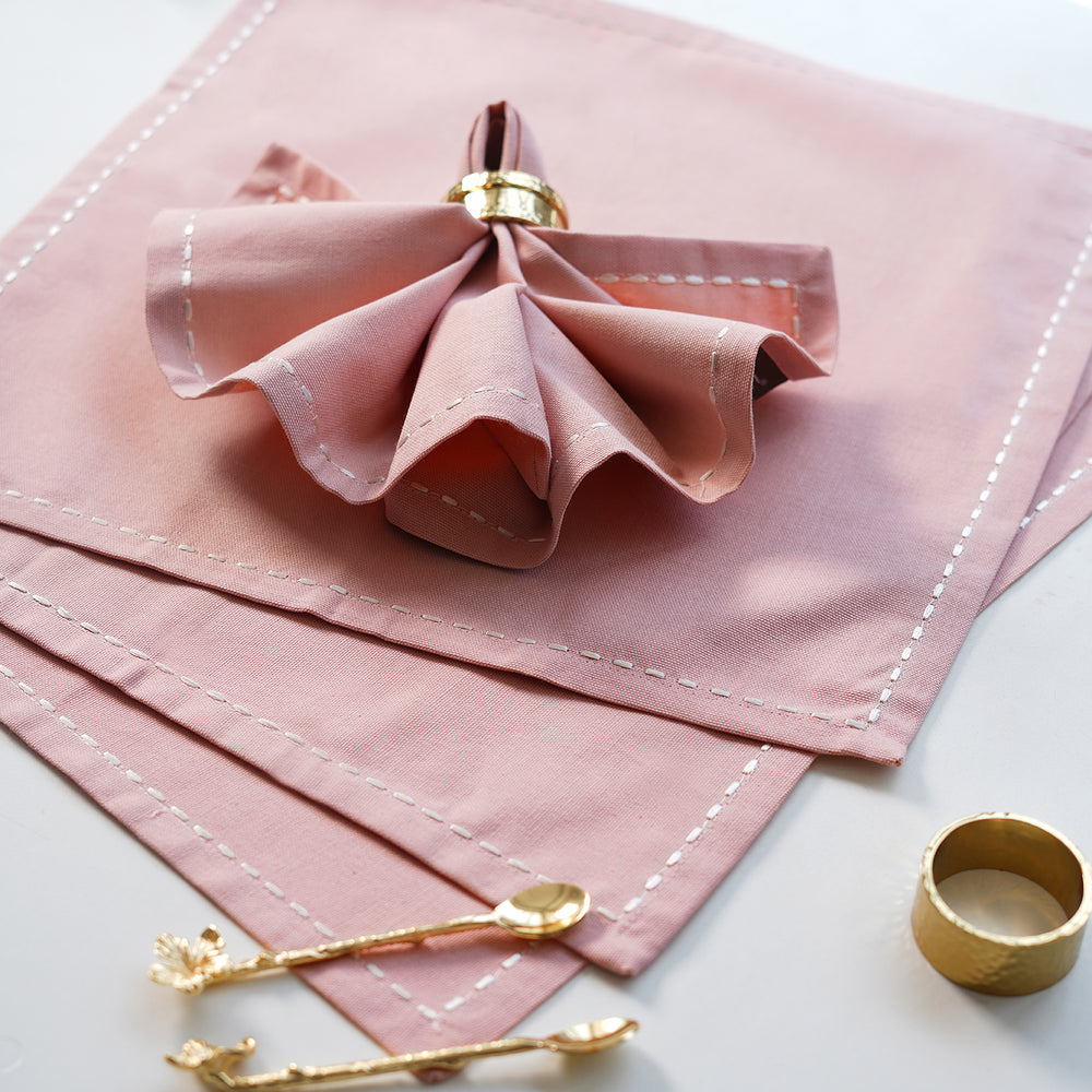 Set Of 4 Pink Cotton Napkins