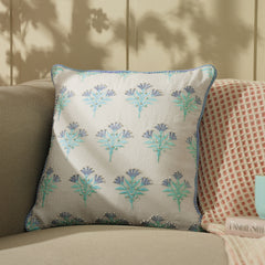 Blue Embroidered Cushion Cover With Beads