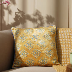 Yellow Printed Cushion Cover With Piping