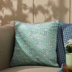 Blue Printed Cushion Cover With Piping