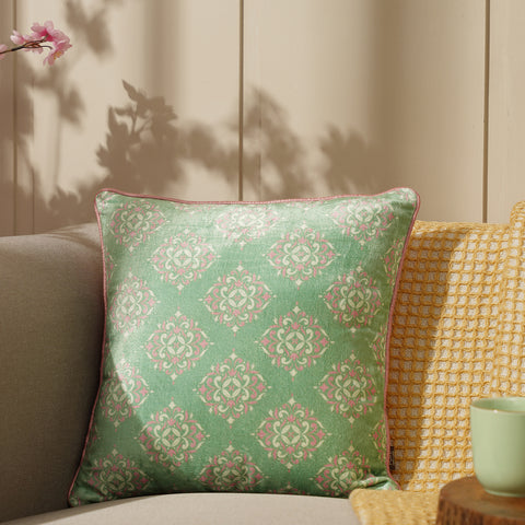 Sage Green Printed Cushion Cover With Piping