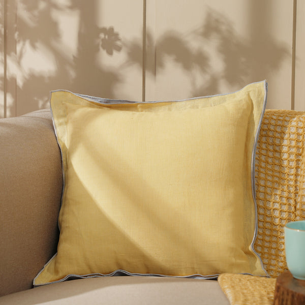 Yellow Linen Cushion Cover With Overlock Edge