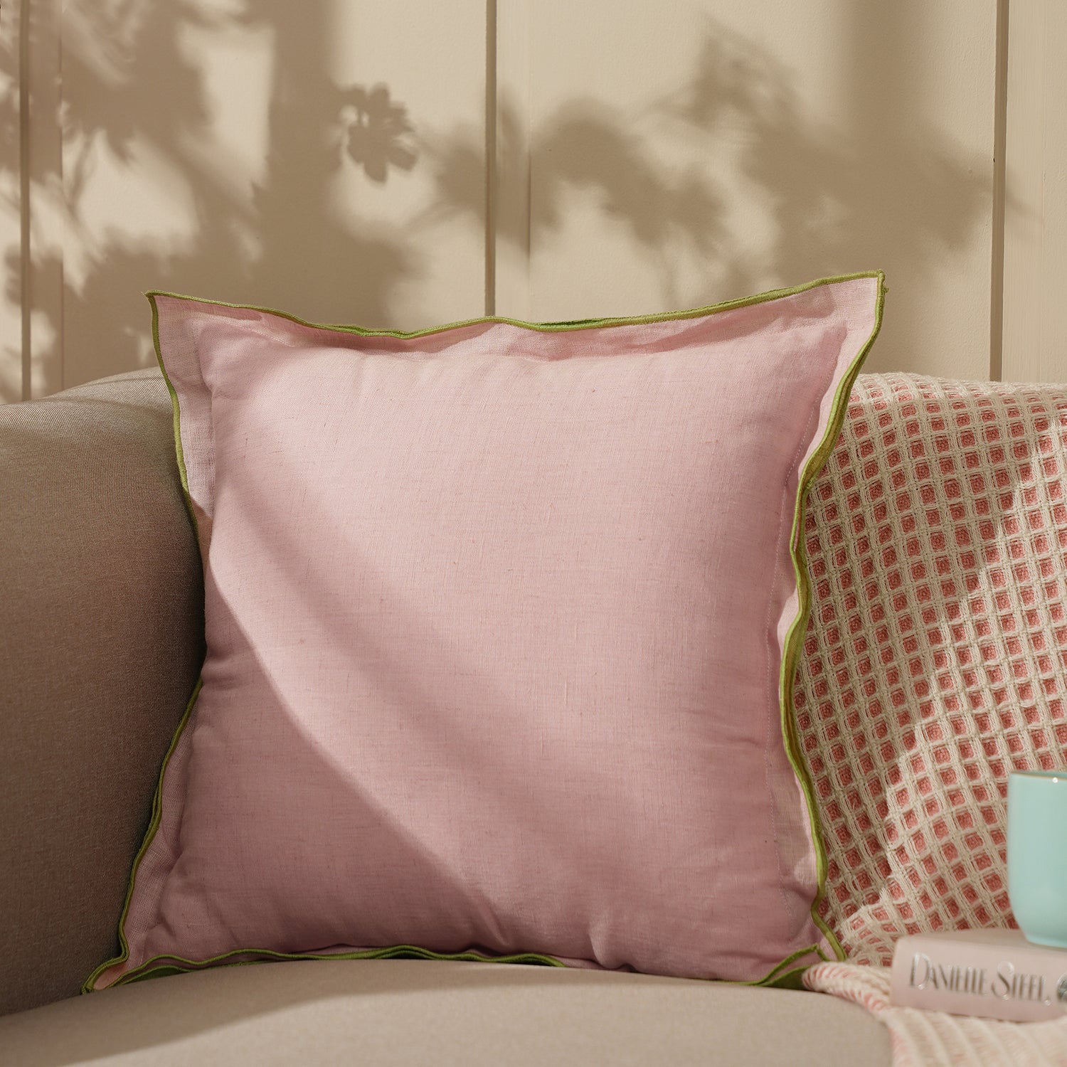 Exclusive Waist Cushion in Pink Checkered Cotton Linen, 56*27*12 CM main image 1