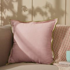 Pink Linen Cushion Cover With Overlock Edge