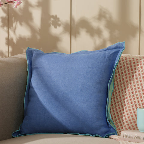 Blue Linen Cushion Cover With Overlock Edge