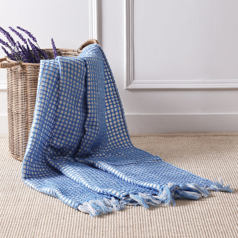 Blue Waffle Weave Throw