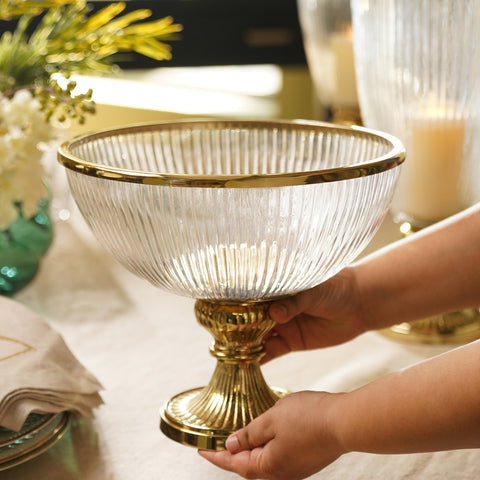 Clear Ribbed Glass Bowl - Medium
