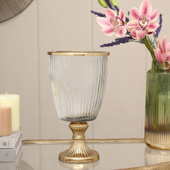 Clear Ribbed Glass Hurricane - Large