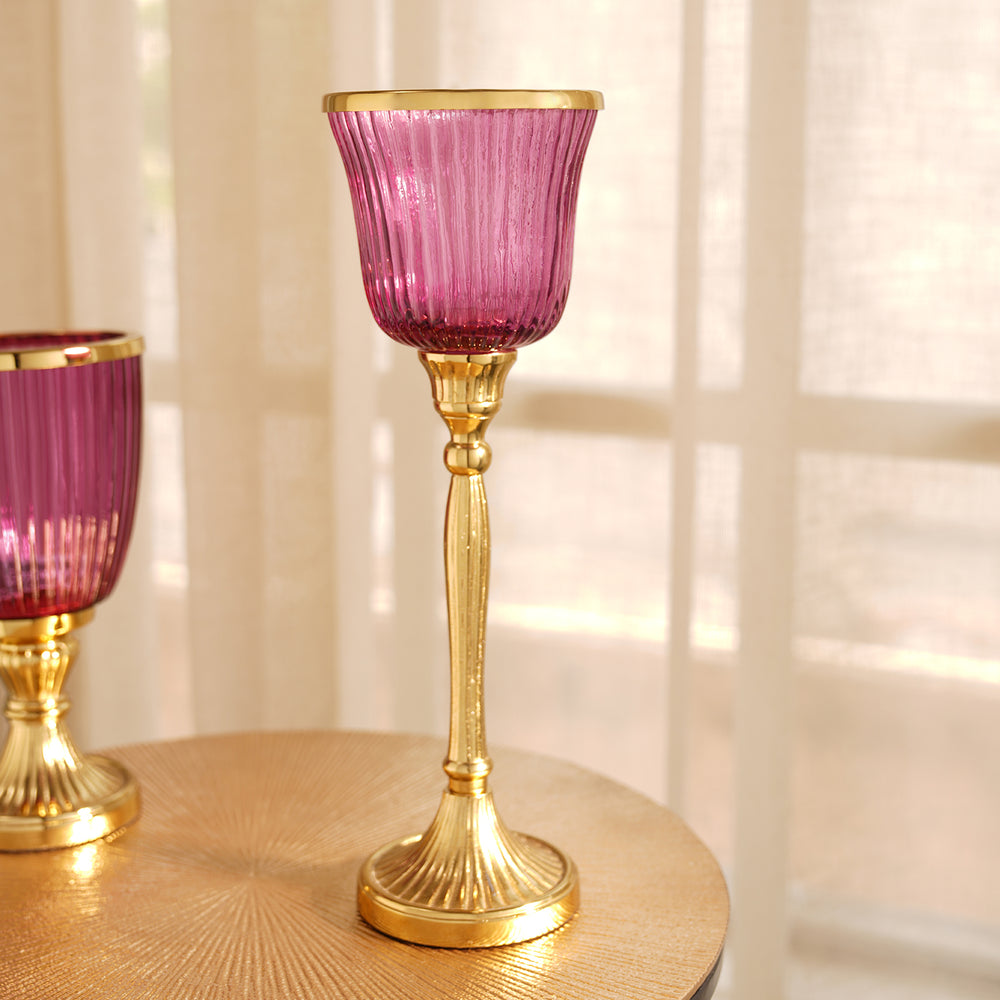 Purple Ribbed Glass Votive - Large
