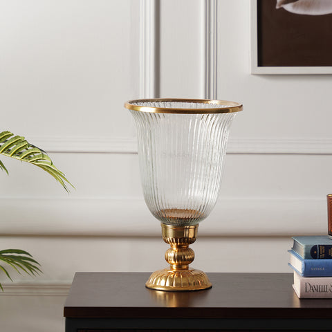 Clear Ribbed Glass Hurricane - Large
