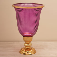 Purple Ribbed Glass Hurricane - Large