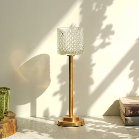 Clear Diamond Cut Glass Votive - Large