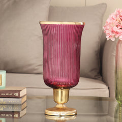Purple Ribbed Glass Hurricane - Large