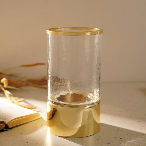Gold Hammered Glass Votive With Base - Large