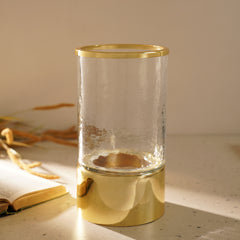 Gold Hammered Glass Votive With Base - Large