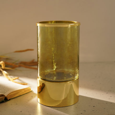 Green Hammered Glass Votive With Base - Large