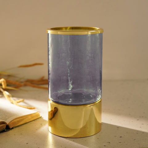 Blue Hammered Glass Votive With Base - Large