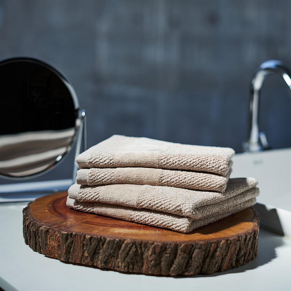 Set Of 8 Beige Cotton Face Towel