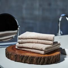 Set Of 8 Beige Cotton Face Towel