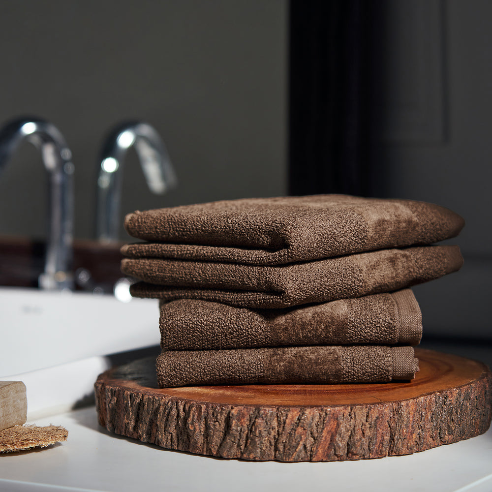 Set Of 4 Brown Cotton Face Towel
