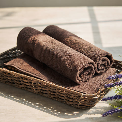 Set Of 4 Brown Cotton Hand Towels