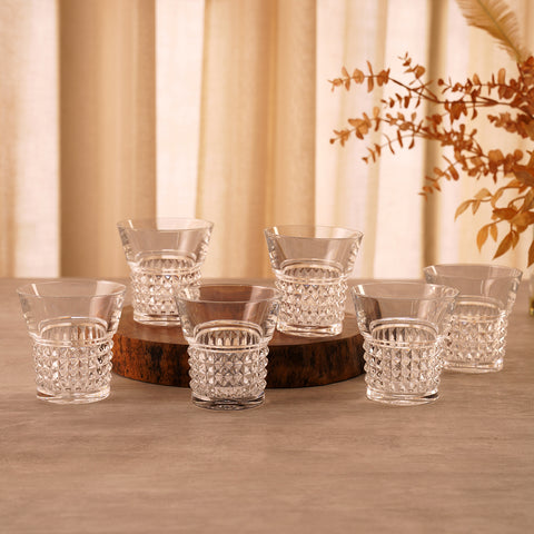 Set Of 6 Clear Diamond Cut Whiskey Glasses