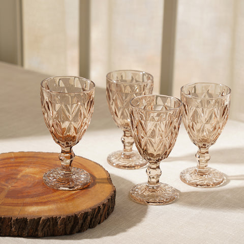 Set of 4 Light Brown Prism Cut Wine Glasses