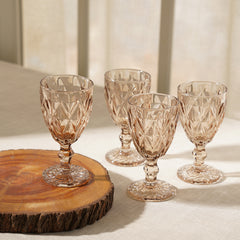 Set of 4 Light Brown Prism Cut Wine Glasses