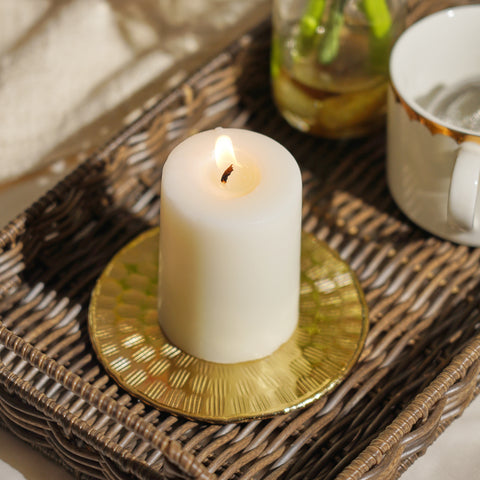Set of 2 White Peony Blush Pillar Candles - Small
