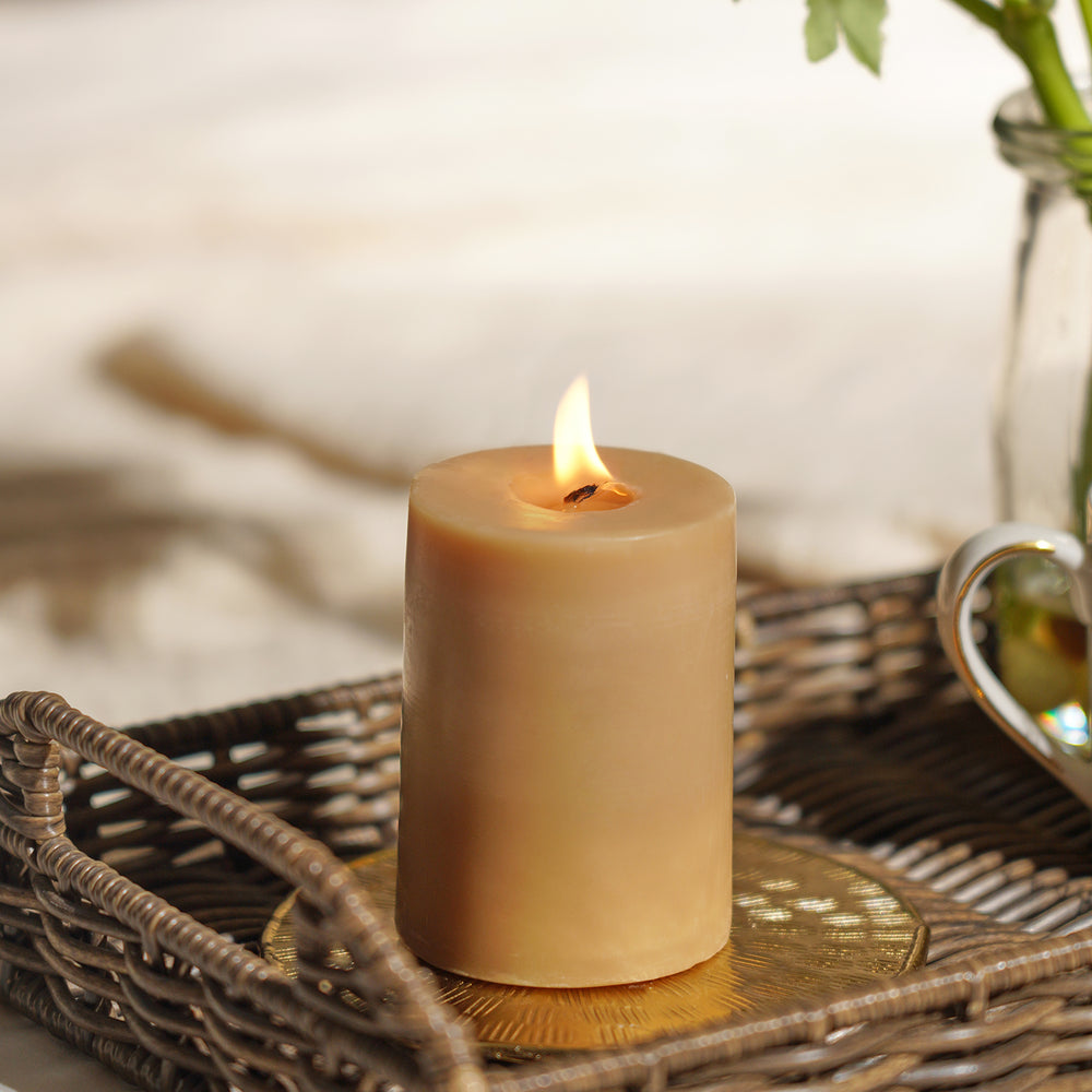 Set of 2 Beige White Jasmine Pillar Candles - Small