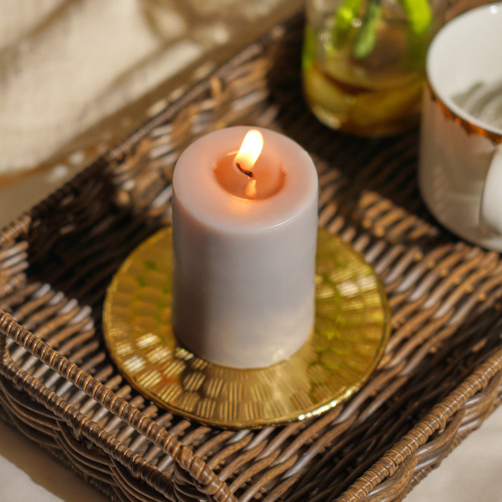 Set of 2 Grey White Jasmine Pillar Candles - Small