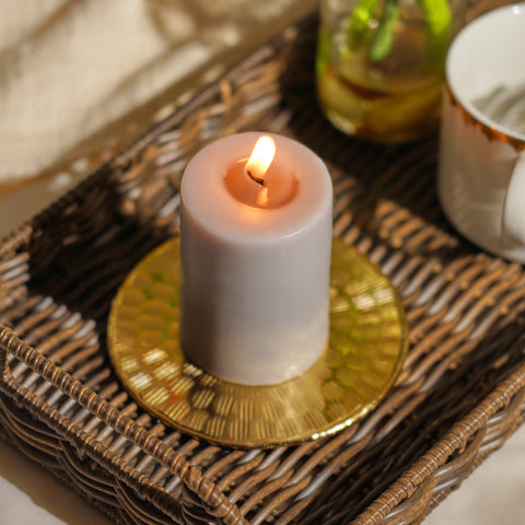 Set of 2 Grey White Jasmine Pillar Candles - Small