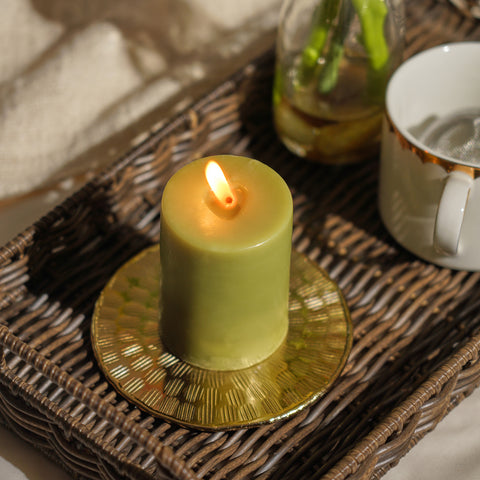Set of 2 Green Peony Blush Pillar Candles - Small