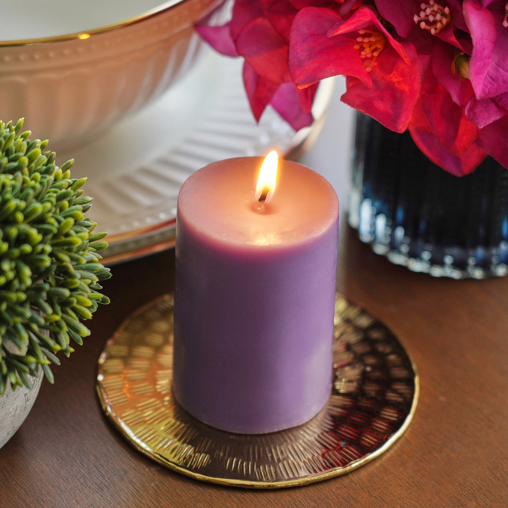 Set of 2 Purple Soft Cashmere Pillar Candles - Small