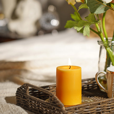 Set of 2 Yellow Dark Amber Pillar Candles - Small