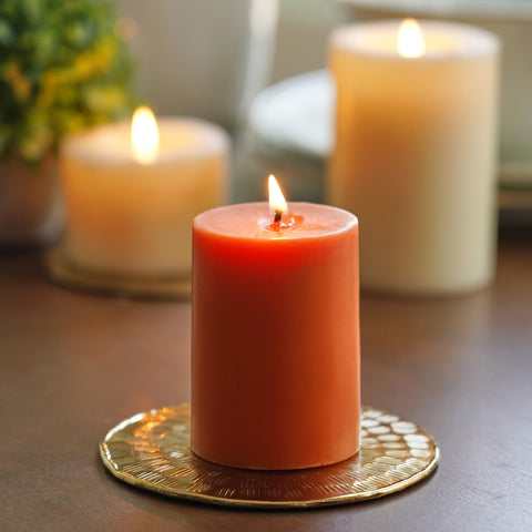 Set of 2 Orange Vanilla Fluer Pillar Candles - Small