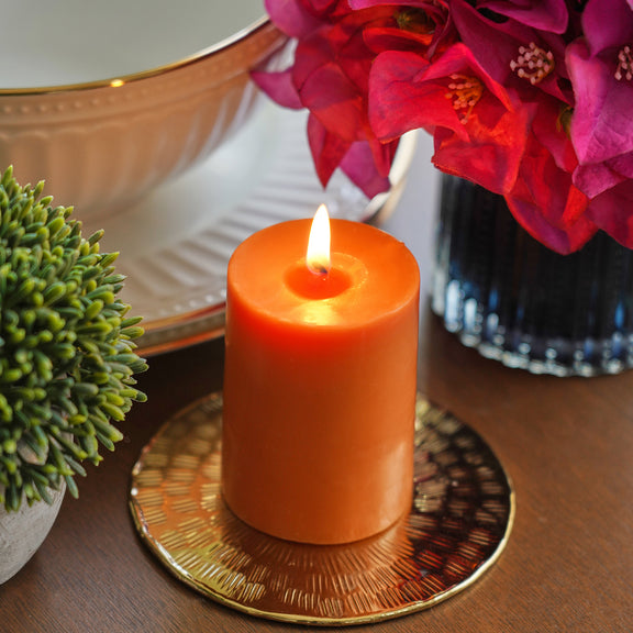 Shop Set of 2 Orange Vanilla Fluer Pillar Candles - Small - at Best ...