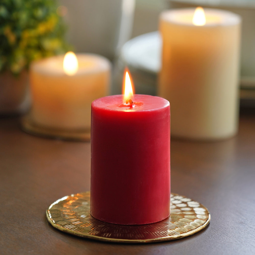 Set of 2 Red Vanilla Fluer Pillar Candles - Small