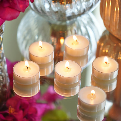 Set of 24 White Peony Blush T-Light Candles