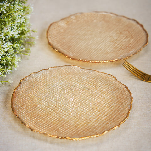 Set Of 2 Gold Fizz Textured Glass Dessert Plates