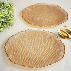 Set Of 2 Gold Fizz Textured Glass Dinner Plates - Medium