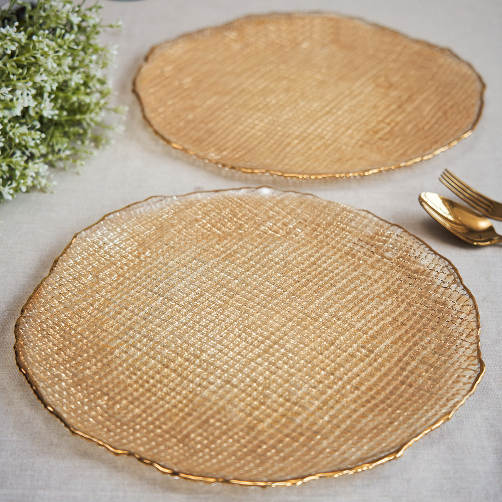 Set Of 2 Gold Fizz Textured Glass Charger Plates