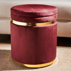 Red Round Velvet Pouffe with Storage