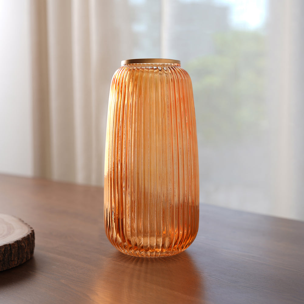 Orange Ribbed Glass Vase - Small