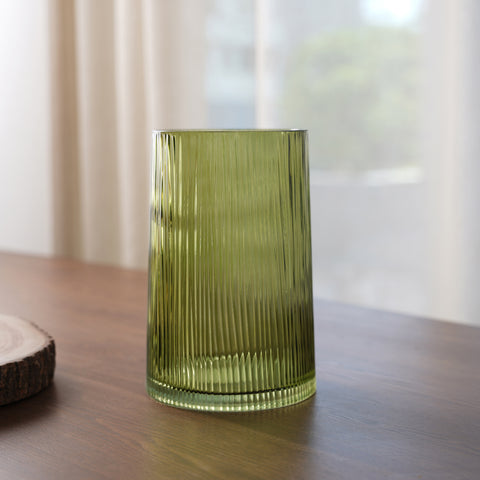 Green Ribbed Glass Vase - Small