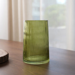 Green Ribbed Glass Vase - Small