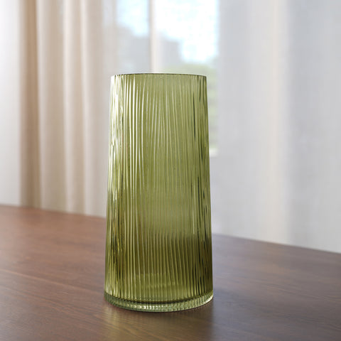 Green Ribbed Glass Vase-Large