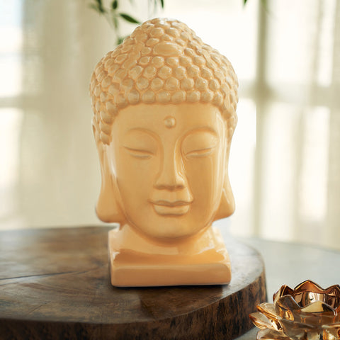 Yellow Ceramic Buddha Head - Large