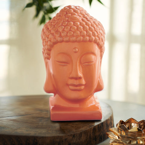 Orange Ceramic Buddha Head - Large